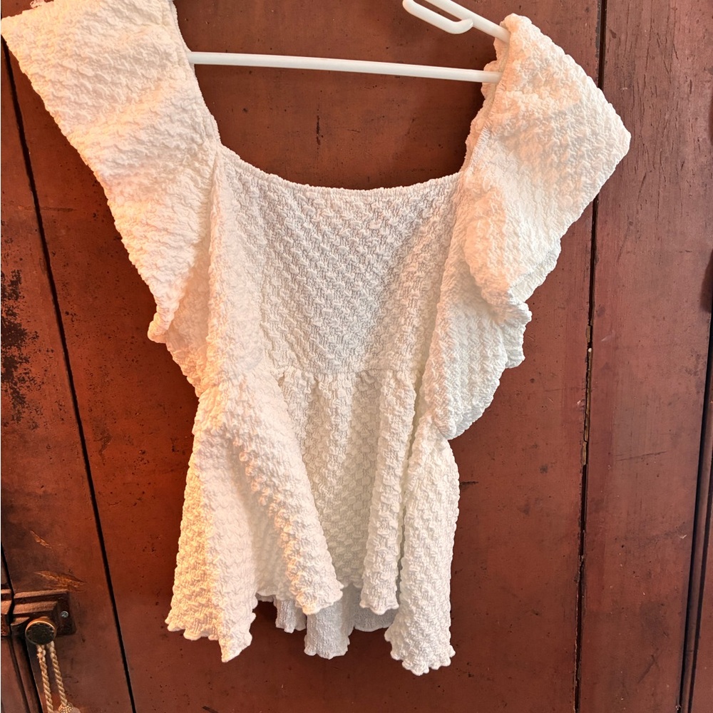 BiBi Cream Textured Ruffle Blouse - Picture 2 of 3